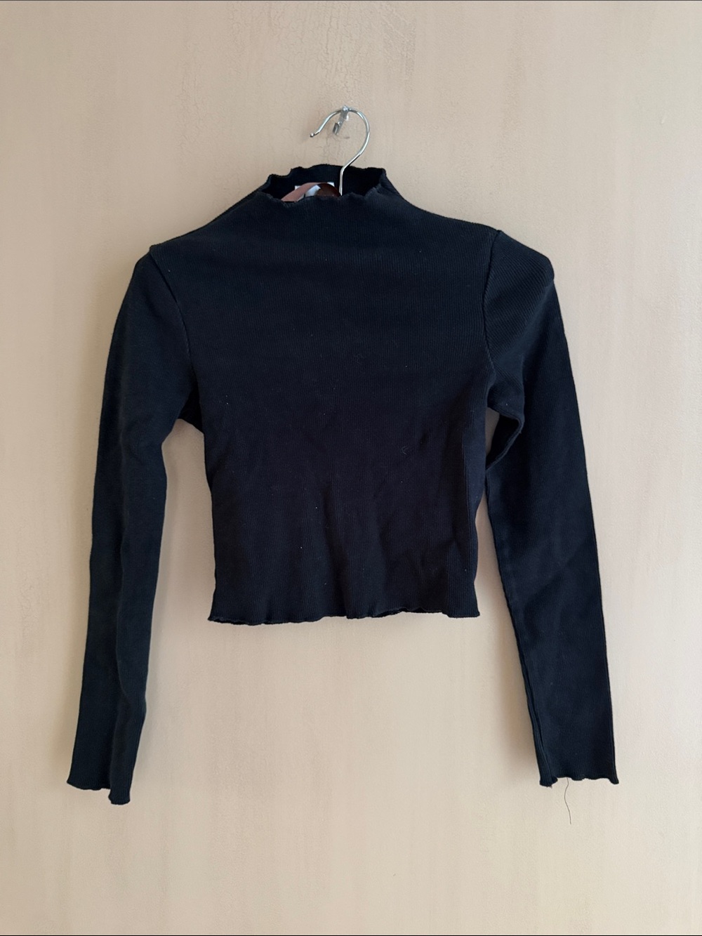 Princess Polly Black Ribbed Long-Sleeve Mock Neck Top